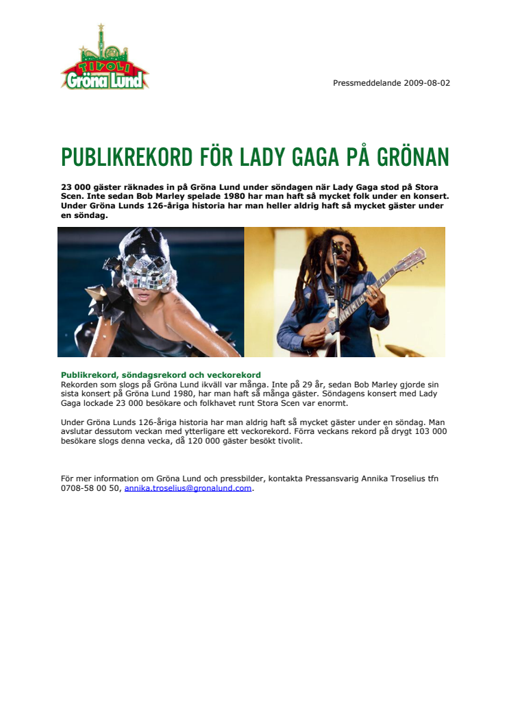Publikrekord för Lady Gaga på Grönan