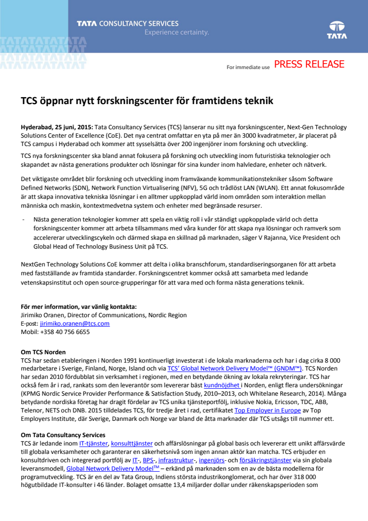 TCS öppnar nytt forskningscenter för framtidens teknik