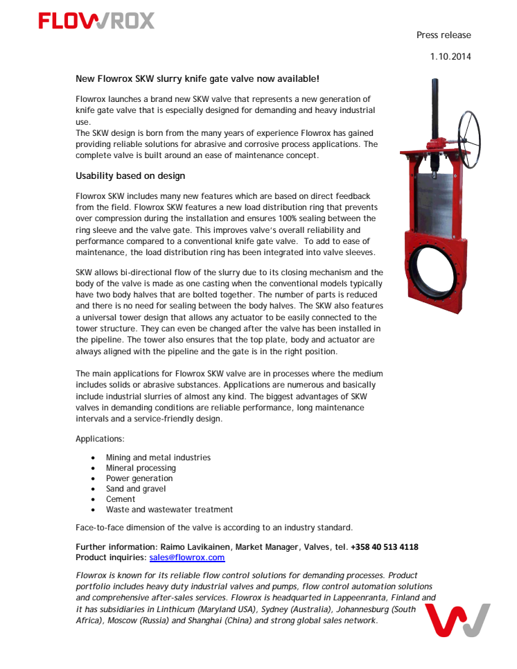 New Flowrox SKW slurry knife gate valve now available!