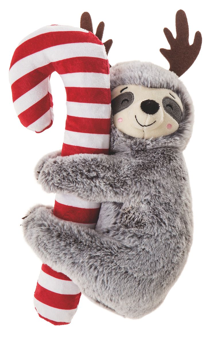 Little&Bigger Holiday Parade Dog Toy Elk Sloth with Candy Cane