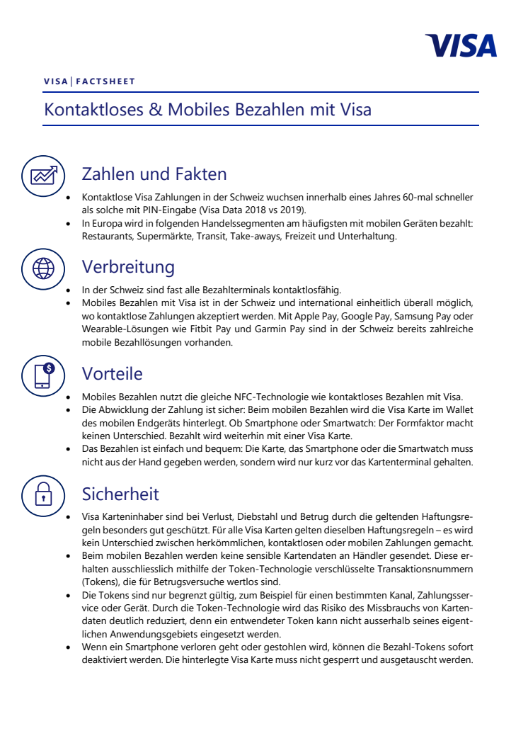 Factsheet mobiles und kontaktloses Bezahlen in der Schweiz 