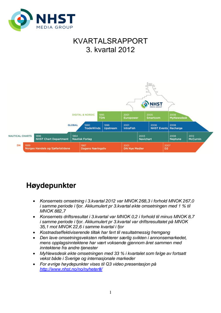 QUARTERLY REPORT 3rd quarter 2012