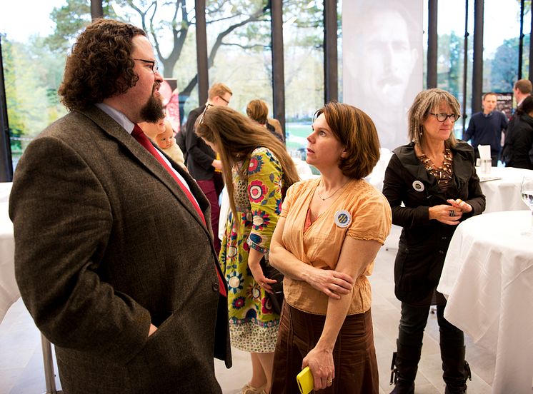 Svenskt Kötts Jenny Elsmark pratar svenska charkuterier med matprofilen Edward Blom på vår pressträff