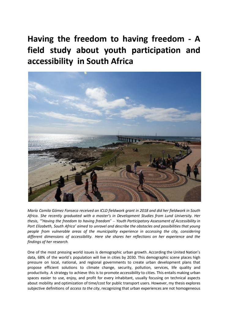 Having the freedom to having fredoom - a field study about youth participation and accessibility  in South Africa 