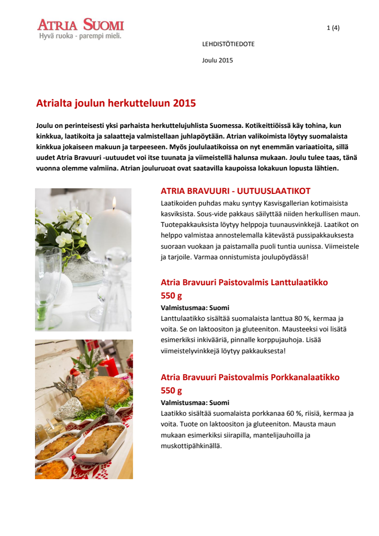 Atrian tuotevalikoimaa jouluksi 2015