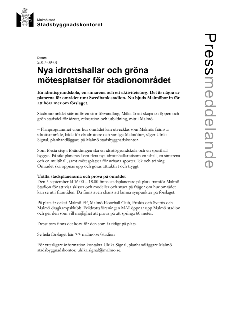 Nya idrottshallar och gröna mötesplatser för stadionområdet