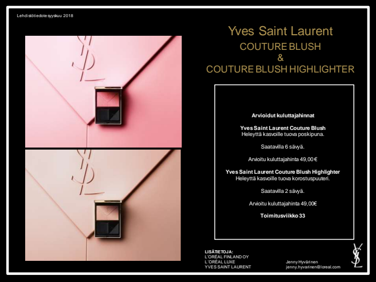Lehdistötiedote YSL Couture Blush & Couture Highlighter