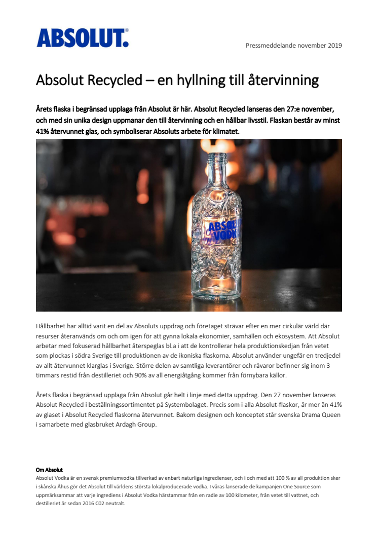 Absolut Recycled – en hyllning till återvinning 