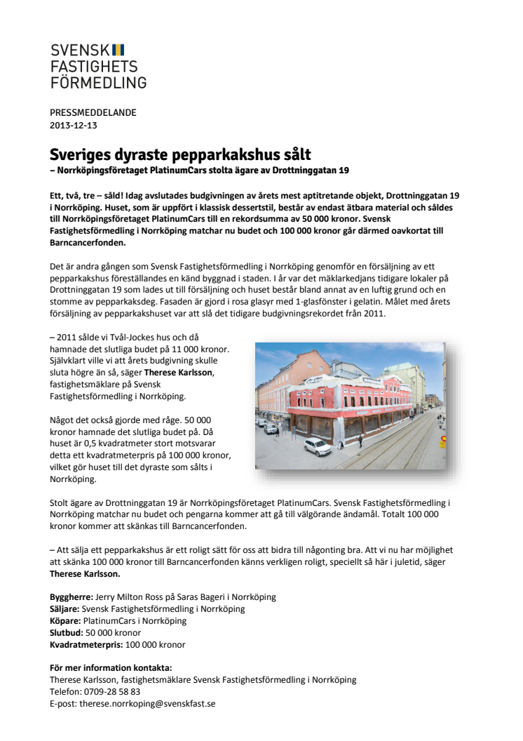 Sveriges dyraste pepparkakshus sålt