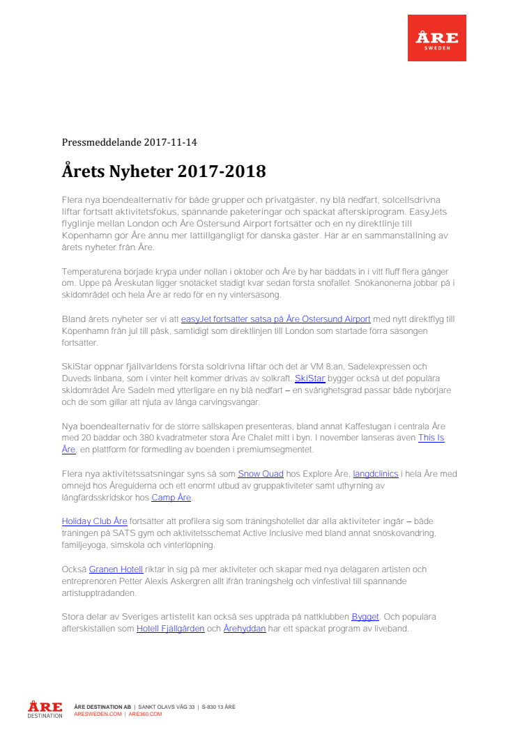 Årets Nyheter från Åre 2017-2018 ​