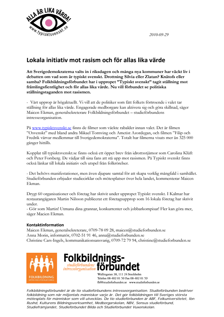 Lokala initiativ mot rasism och för allas lika värde