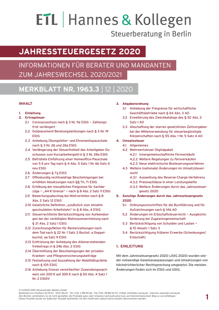 Mandanten-Informationen zum Jahreswechsel  2020/2021 zum Jahreswechsel