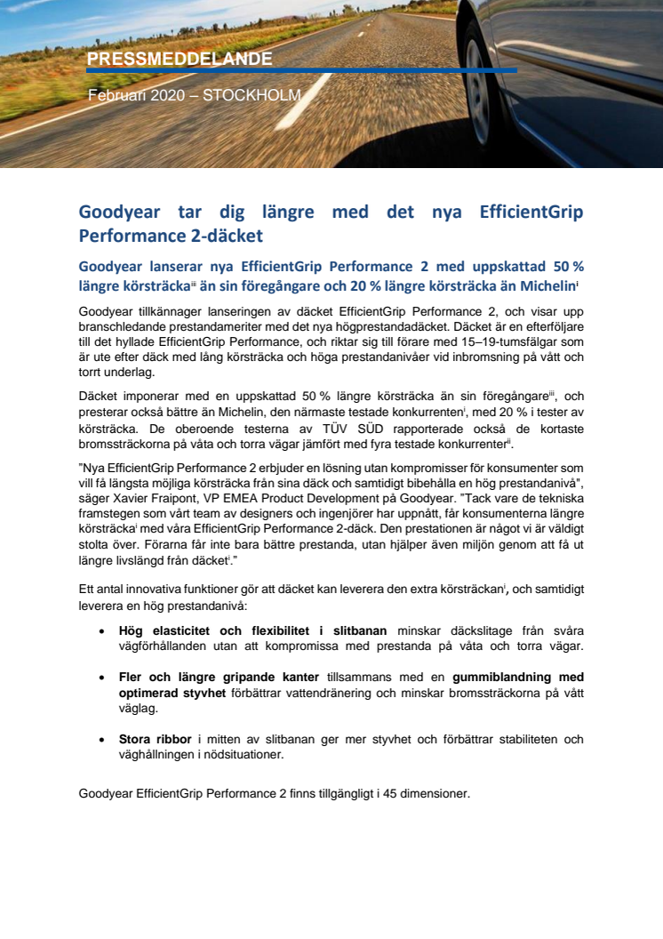 Goodyear tar dig längre med det nya EfficientGrip Performance 2-däcket