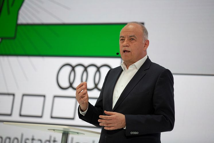 Peter Kössler, Board Member for Production and Logistics of AUDI AG, during his speech at the Annual Press Conference 2019