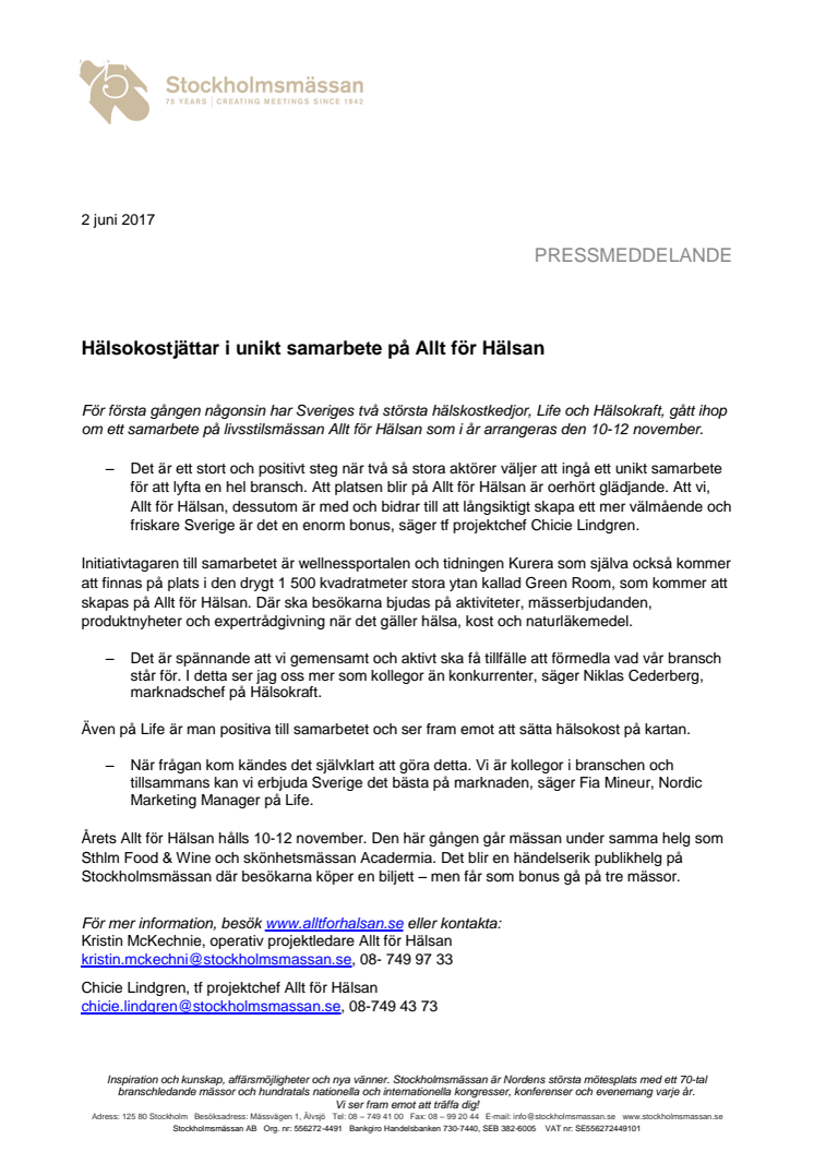 Hälsokostjättar i unikt samarbete på Allt för Hälsan