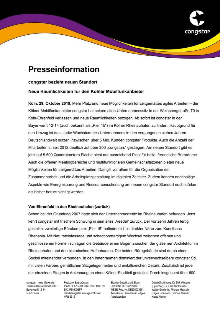 congstar bezieht neuen Standort