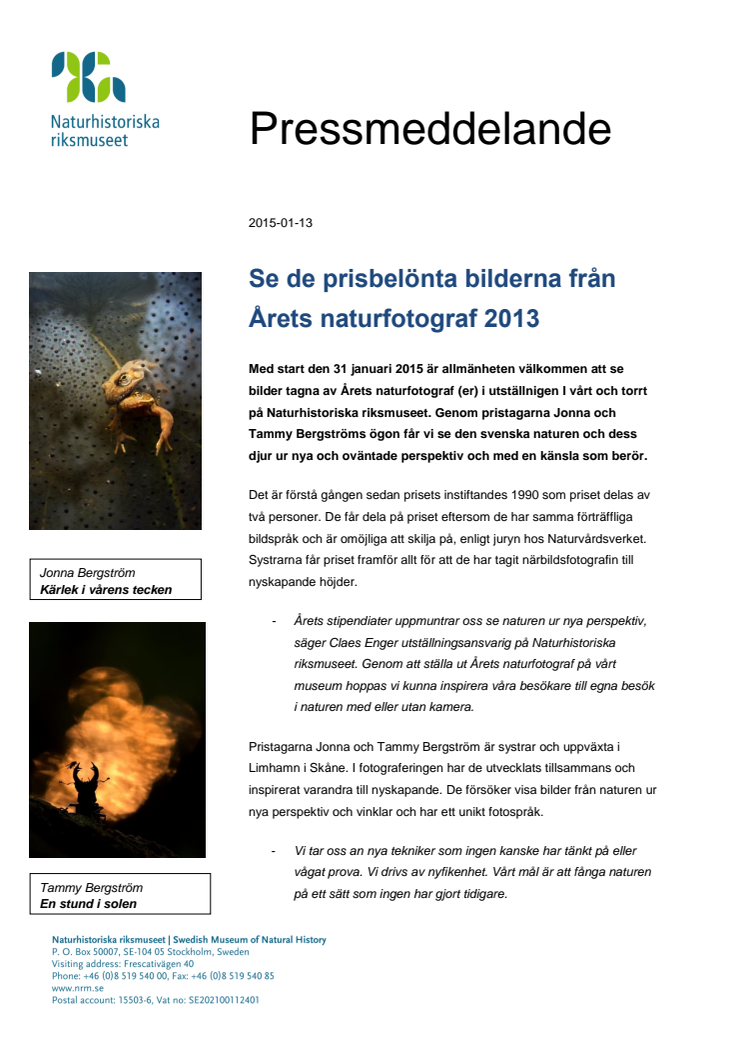 ​Se de prisbelönta bilderna från Årets naturfotograf 2013 