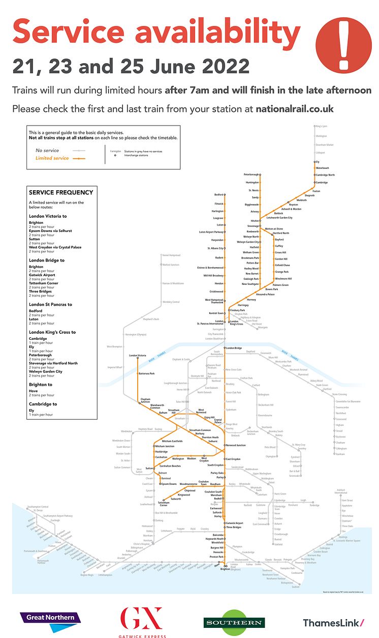 GTR rail strike map 21, 23, 25 June