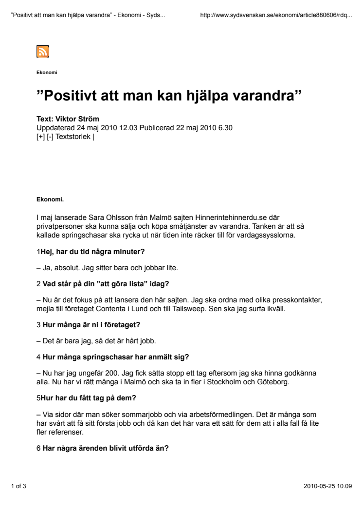 Artikel Sydsvenskan
