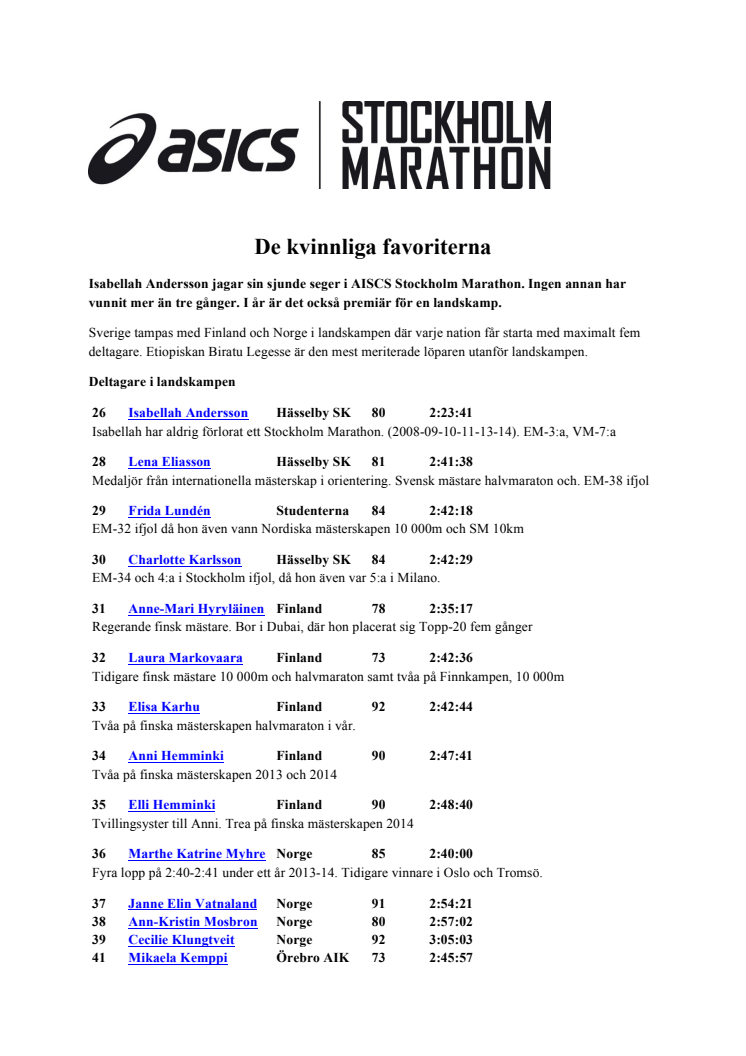 Favoriterna i ASICS Stockholm Marathon 2015