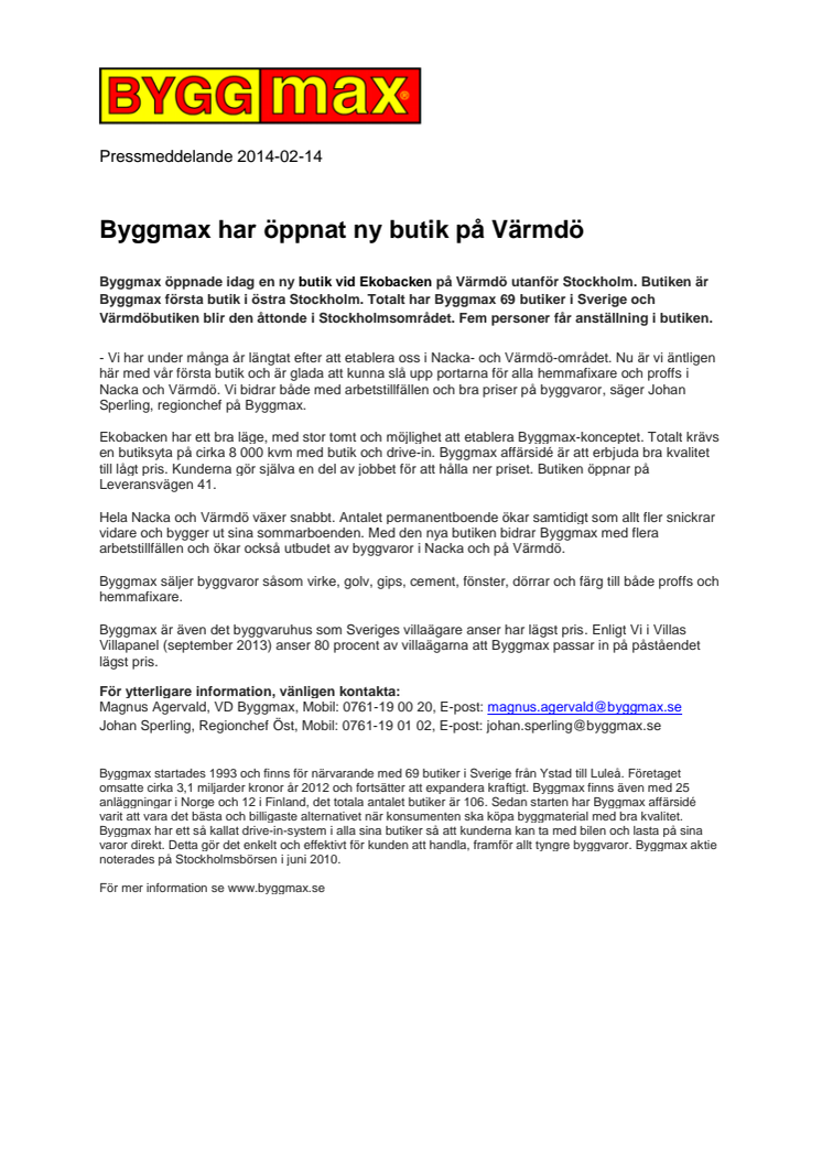 Byggmax har öppnat ny butik på Värmdö
