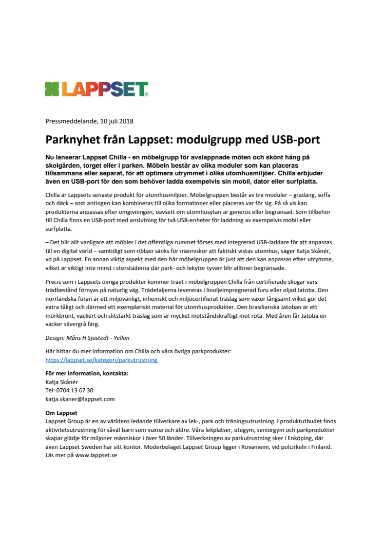 Parknyhet från Lappset: modulgrupp med USB-port