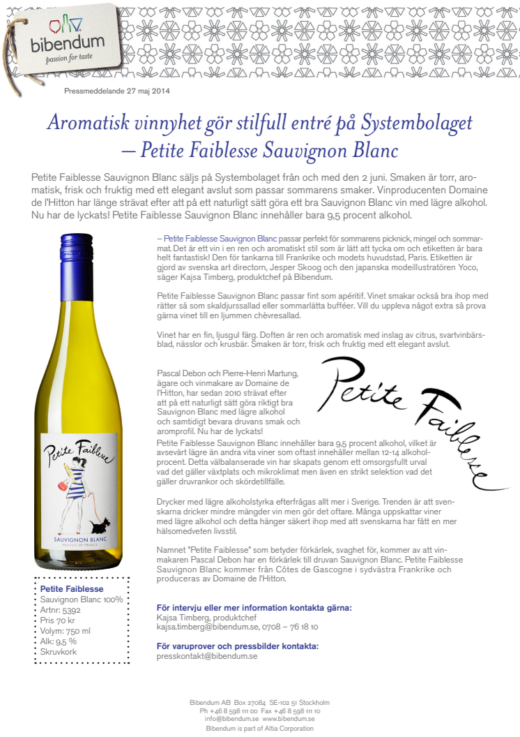 Aromatisk vinnyhet gör stilfull entré på Systembolaget – Petite Faiblesse Sauvignon Blanc