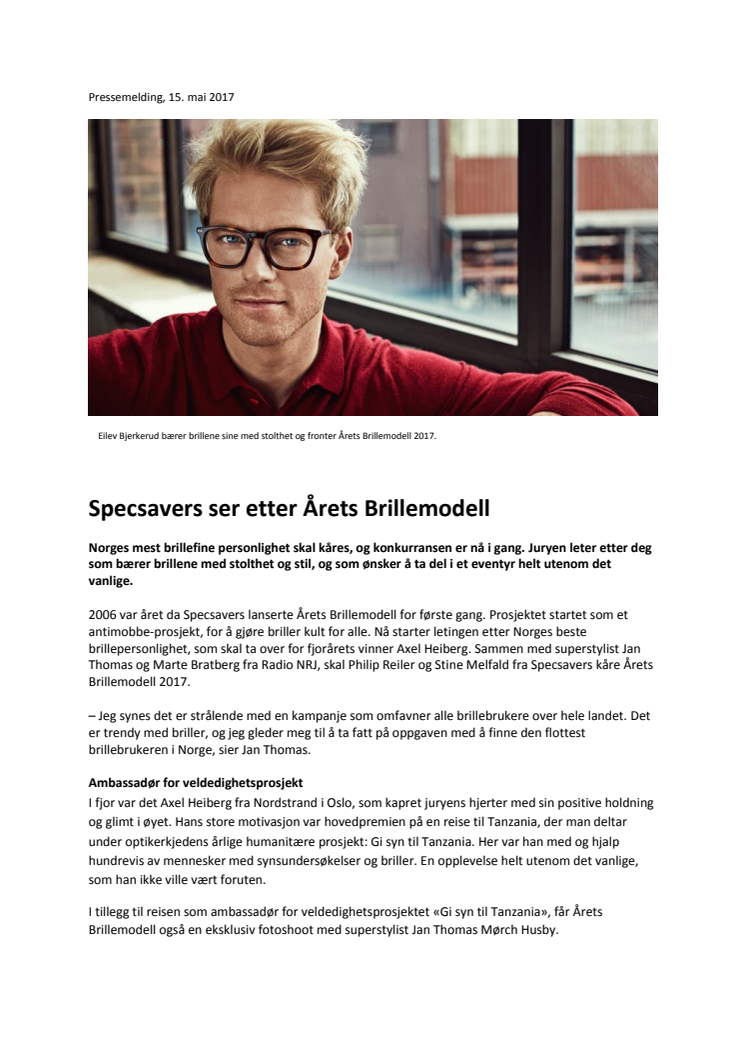 Specsavers ser etter Årets Brillemodell