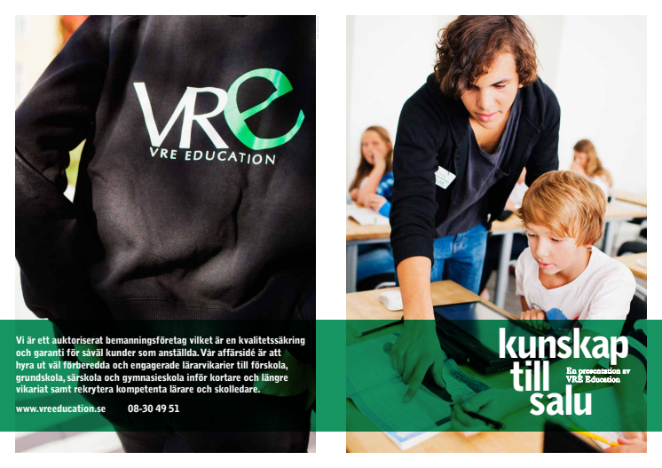 VRE Educations företagsbroschyr uppslagsformat