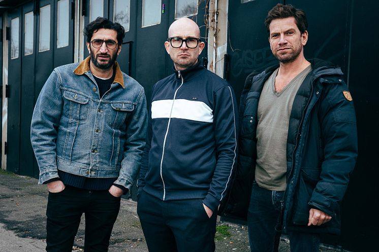 1)	Nikolaj Lie Kaas, instruktør Christoffer Boe og Fares Fares. Fotograf: Zentropa, Henrik Ohsten