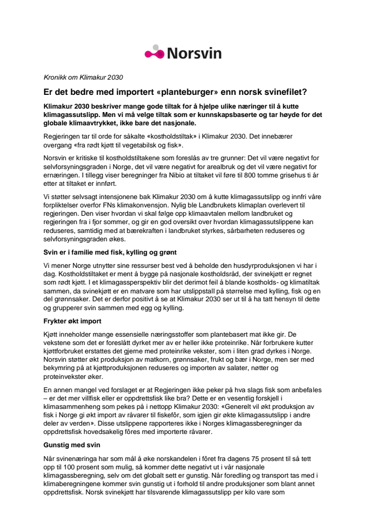 Er det bedre med importert "planteburger" enn norsk svinefilet?