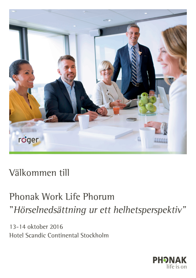 Phonak Work Life Phorum - Program 13-14 oktober 