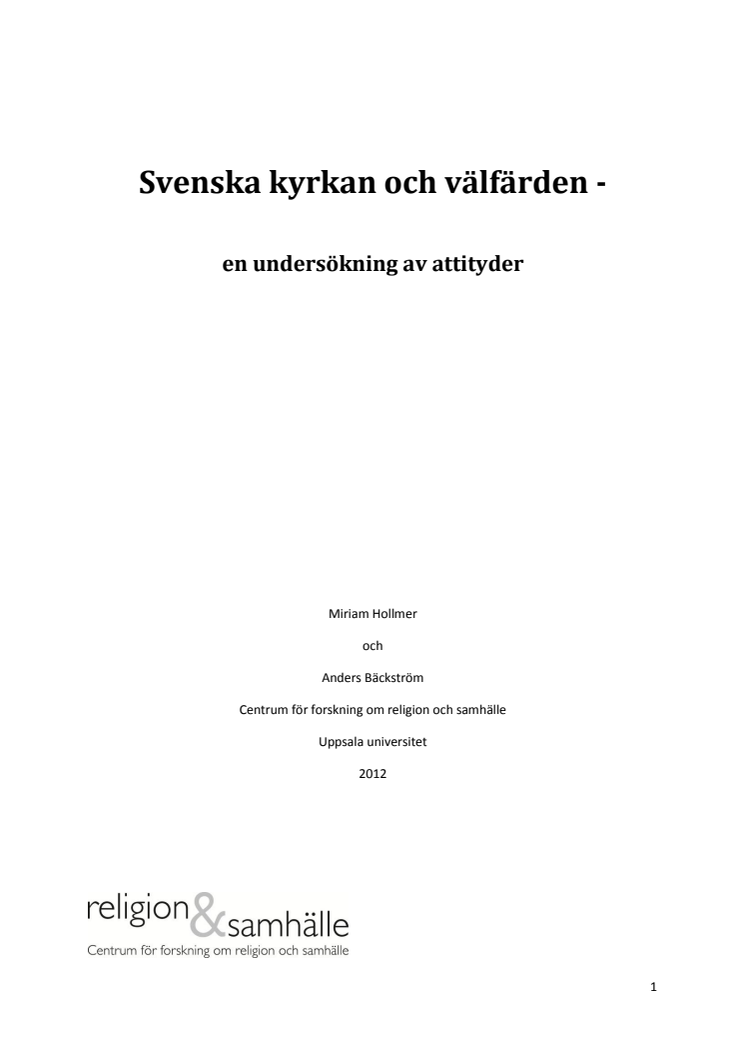 Rapport: Svenska kyrkan och välfärden