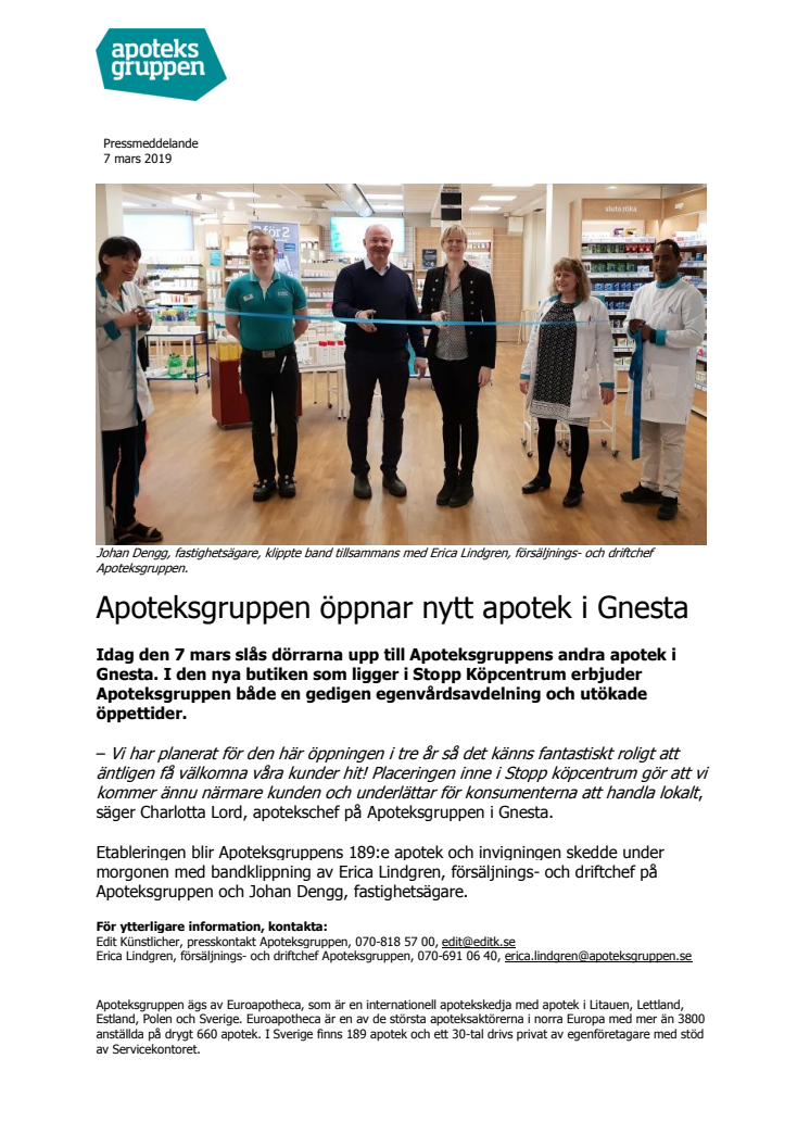 Apoteksgruppen öppnar nytt apotek i Gnesta