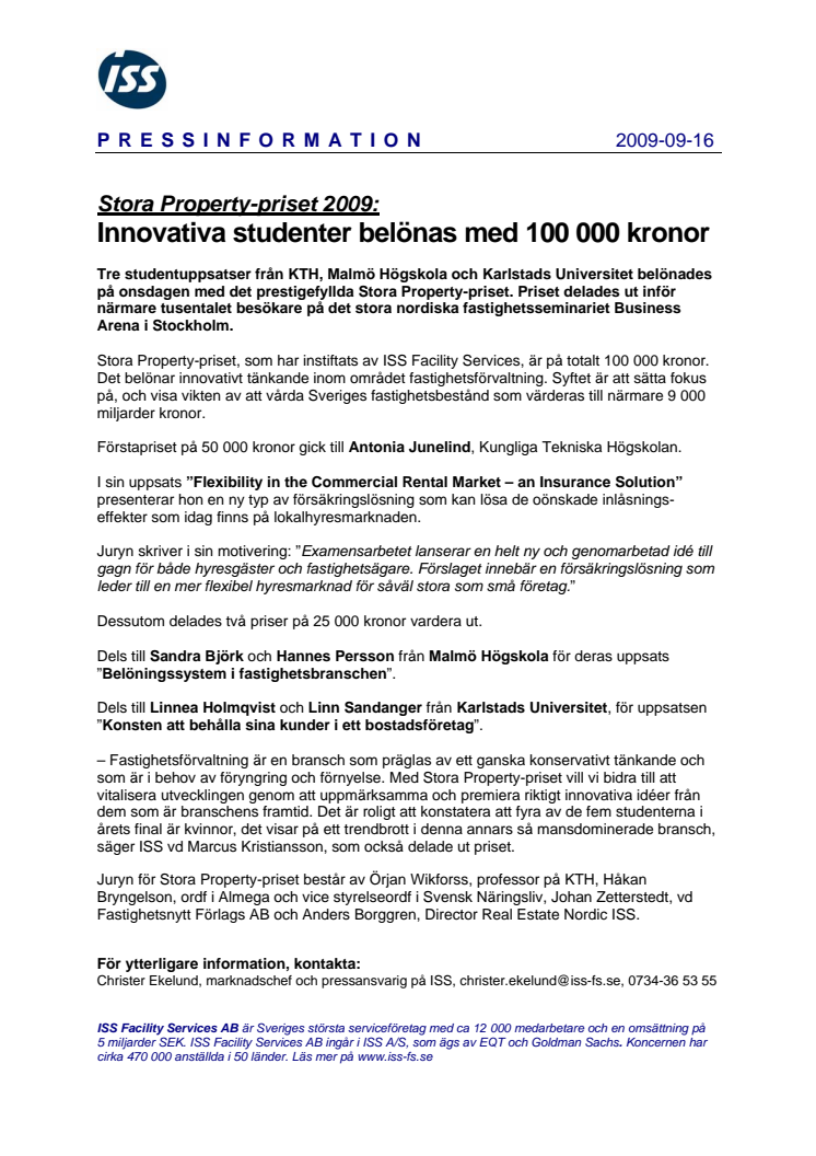 Stora Property-priset 2009: Innovativa studenter belönas med 100 000 kronor