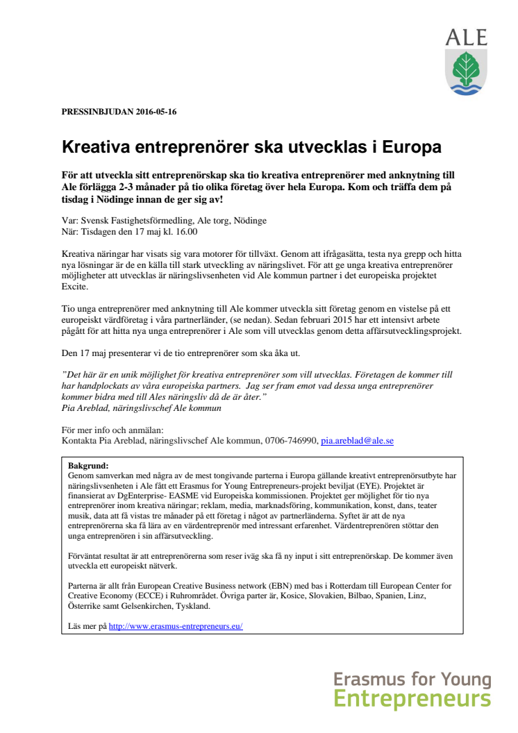 Kreativa entreprenörer ska utvecklas i Europa