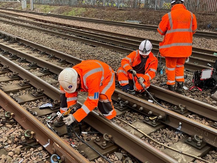 Engineers working to commission the Welwyn to Hitchin section of ECDP, Network Rail