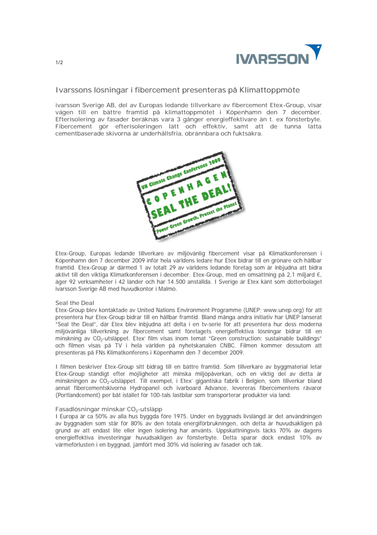 Ivarssons lösningar i fibercement presenteras på Klimattoppmöte