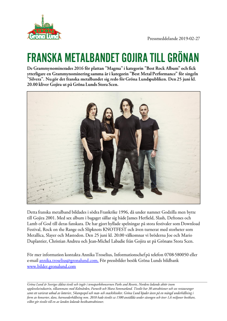 Franska metalbandet Gojira till Grönan
