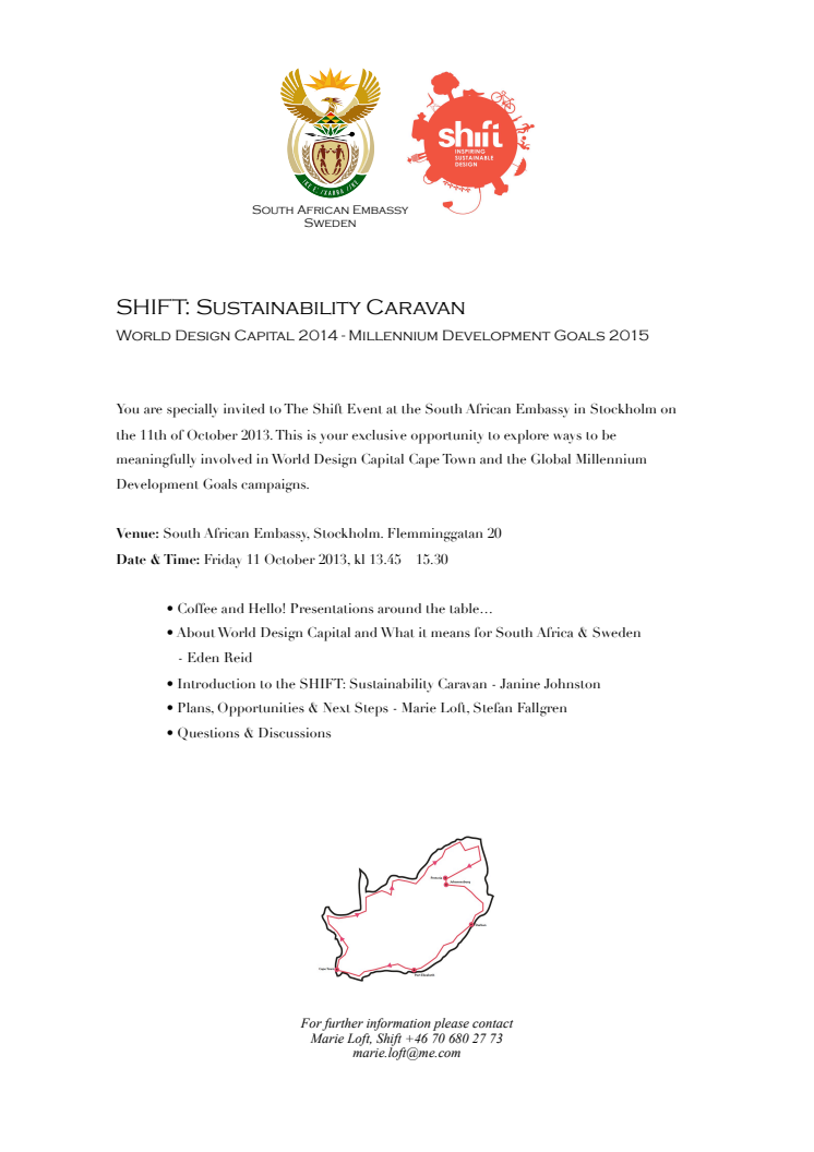 Inbjudan: SHIFT: WDC/MDG Briefing @ Sydafrikanska Ambassaden, Stockholm