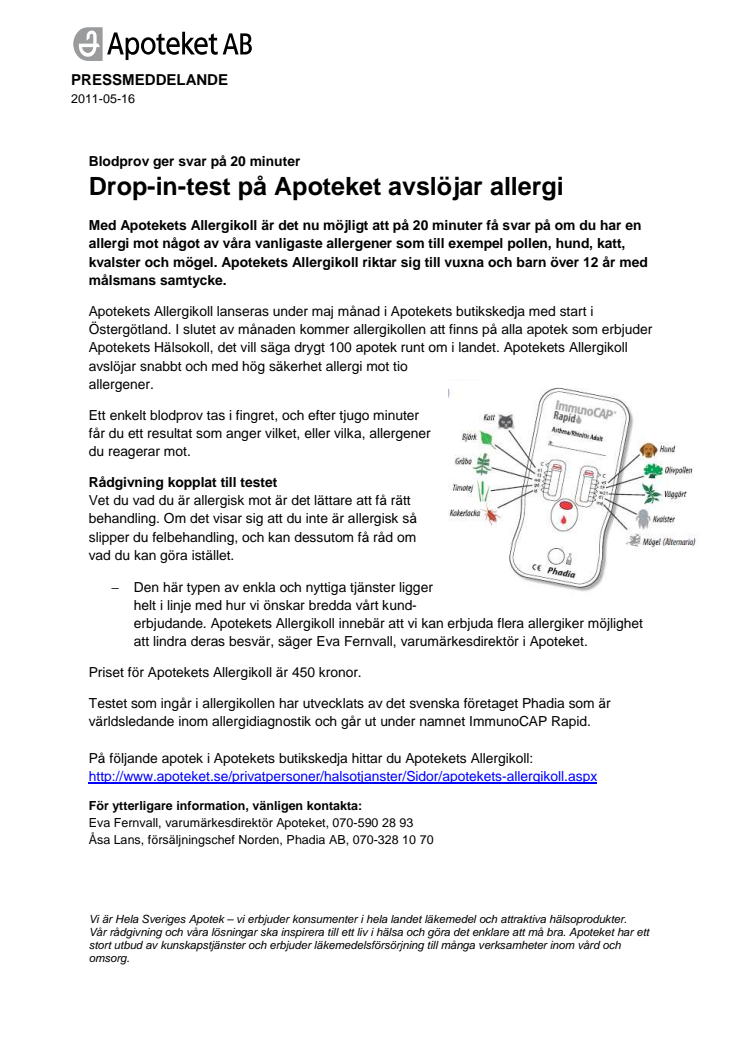 Drop-in-test på Apoteket avslöjar allergi