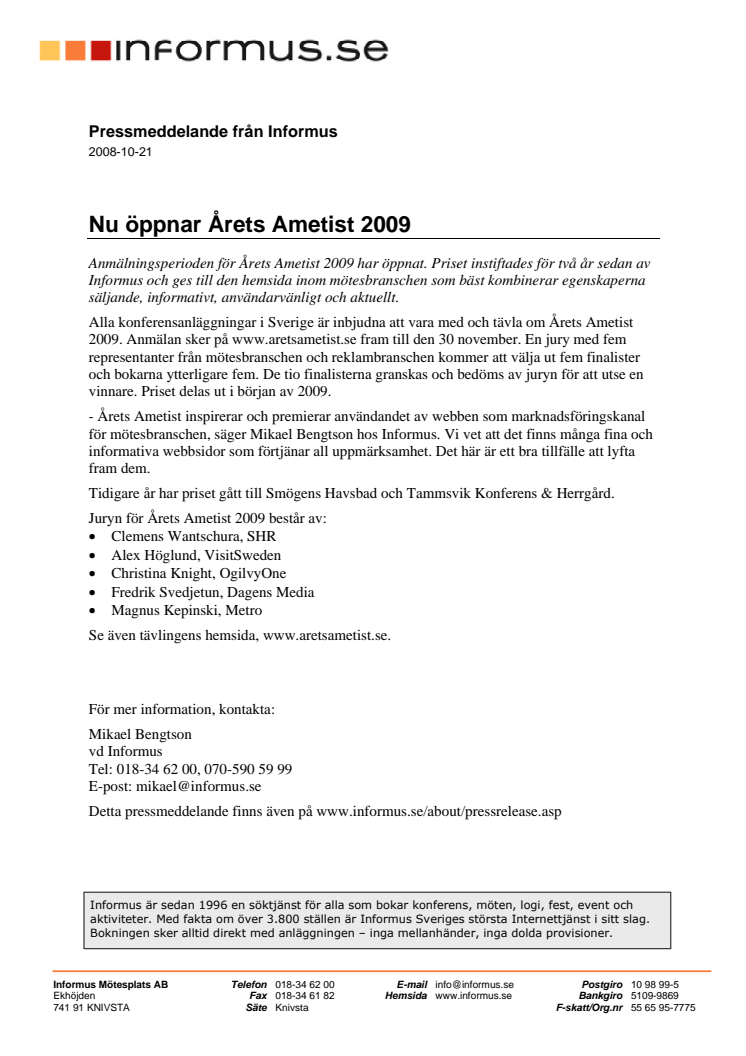 Nu öppnar Årets Ametist 2009