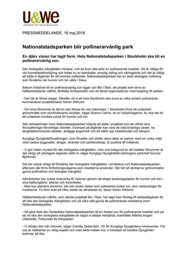 Nationalstadsparken blir pollinerarvänlig park