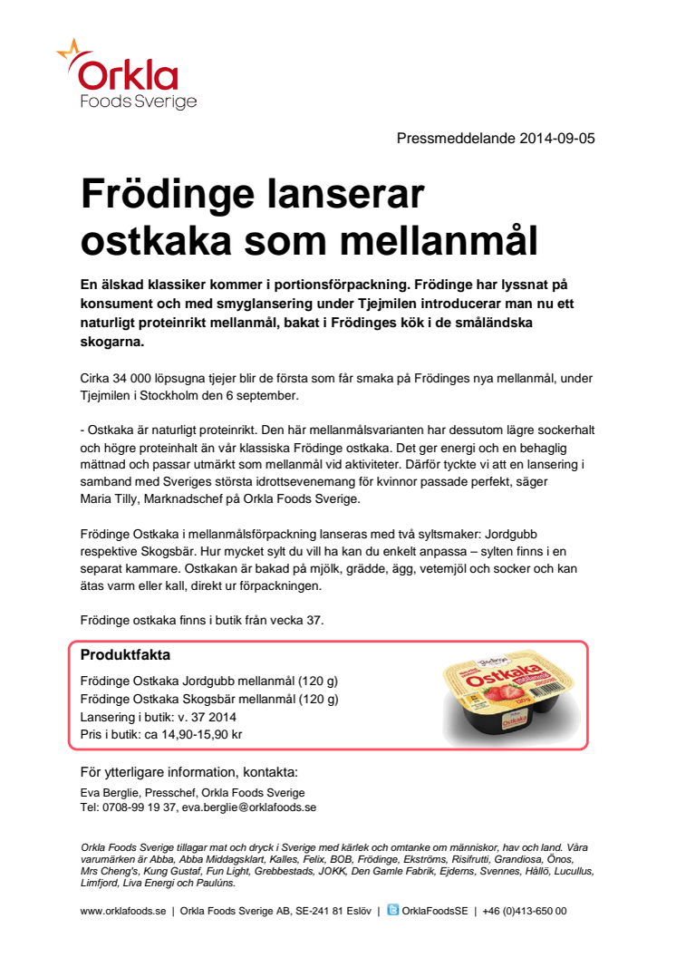 Frödinge lanserar ostkaka som mellanmål