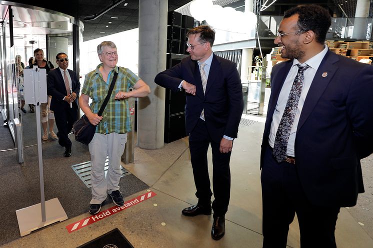 Anne C. Eriksen was the first patron to visit the new public library on June 18th.