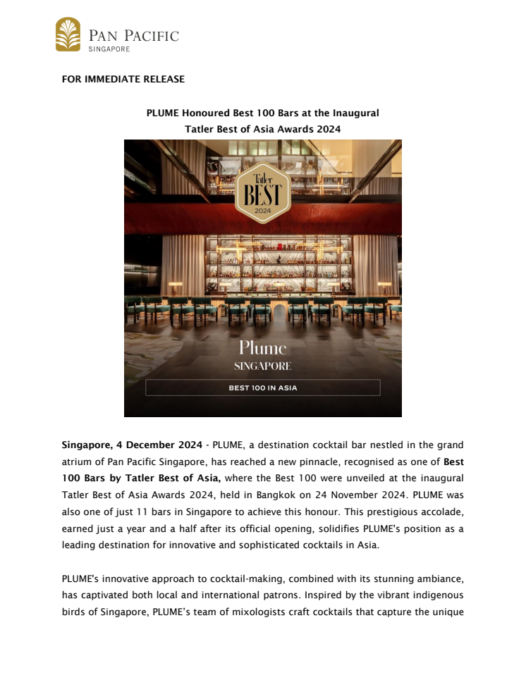 Press Release_PLUME Honoured Best 100 Bars at the Inaugural Tatler Best of Asia Awards 2024 _041224_Final.pdf