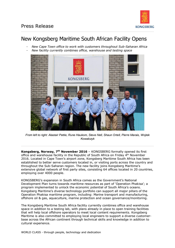 Kongsberg Maritime: New Kongsberg Maritime South African Facility Opens 