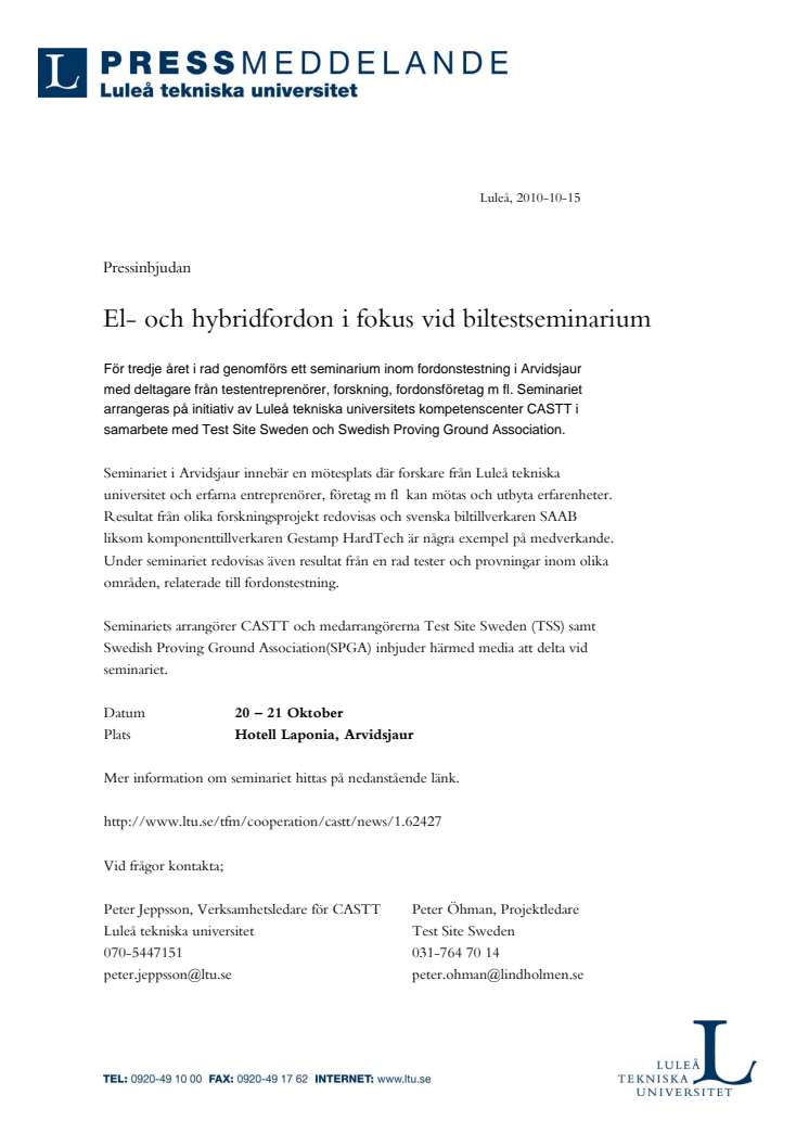 El- och hybridfordon i fokus vid Biltestseminarium