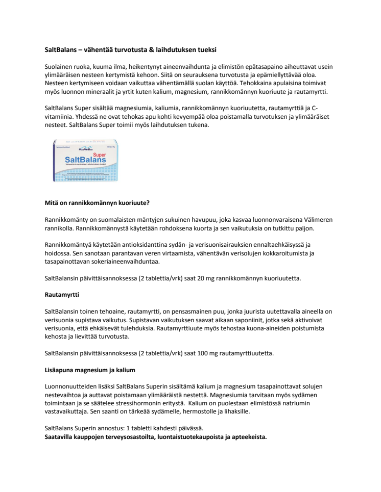SaltBalans – vähentää turvotusta & laihdutuksen tueksi