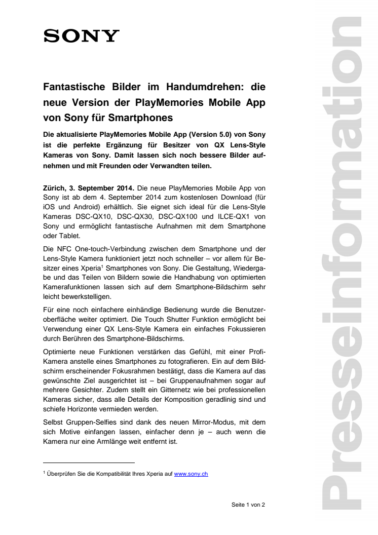 Fantastische Bilder im Handumdrehen: die neue Version der PlayMemories Mobile App von Sony für Smartphones 